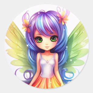 Beautiful Rainbow Coloured Happy Fairy Princess Classic Round Sticker
