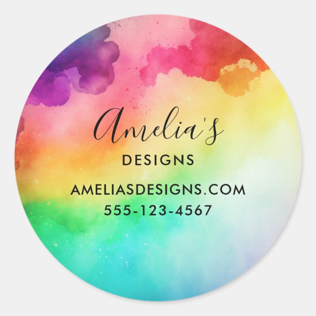 Beautiful Rainbow Colours Abstract Design Business Classic Round Sticker (Front)