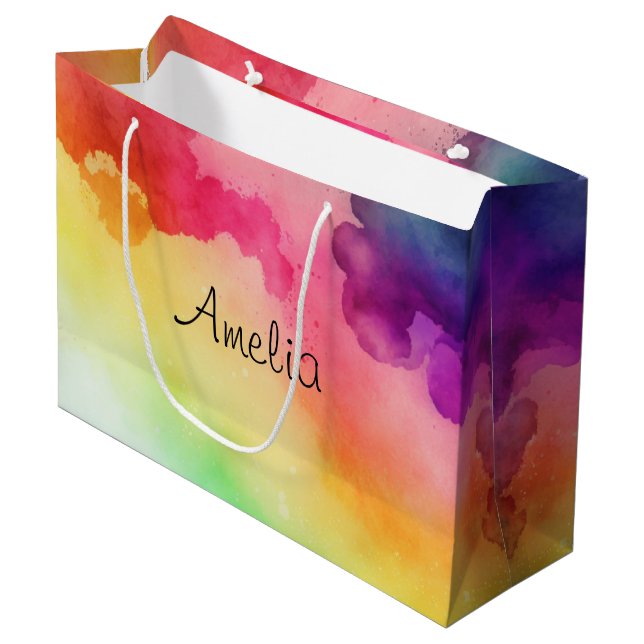 Beautiful Rainbow Colours Abstract Design Large Gift Bag (Front Angled)