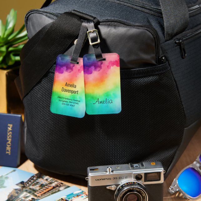 Beautiful Rainbow Colours Abstract Design Luggage Tag (Front & Back)