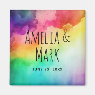 Beautiful Rainbow Colours Abstract Design Wedding Magnet