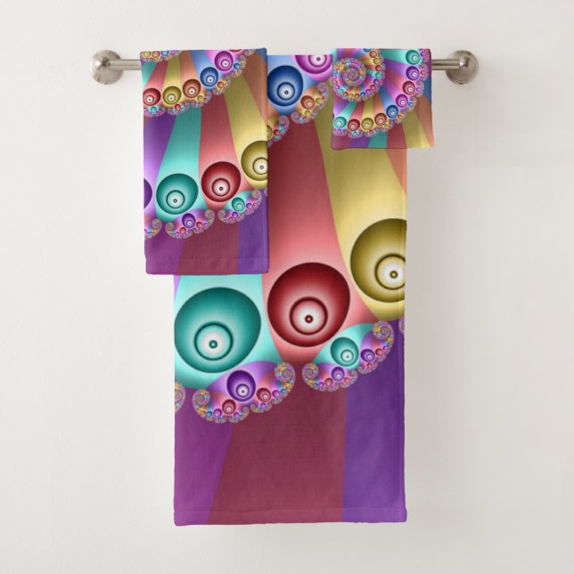 Beautiful Rainbow Colours Abstract Fractal Art Bath Towel Set (Insitu)