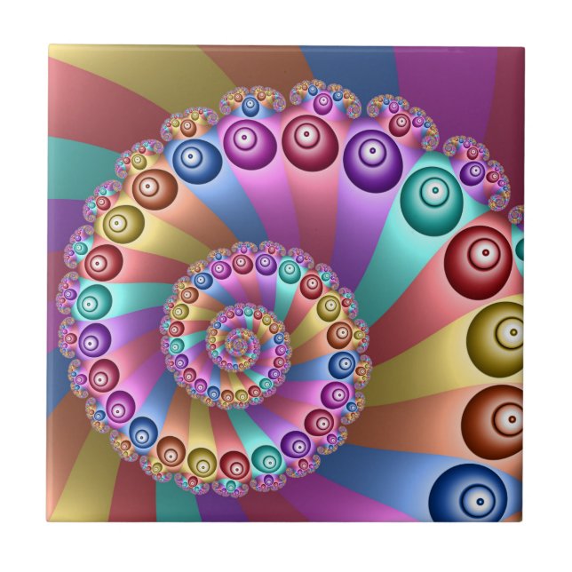 Beautiful Rainbow Colours Abstract Fractal Art Ceramic Tile (Front)
