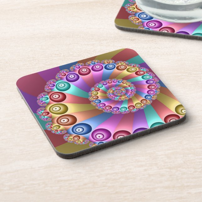 Beautiful Rainbow Colours Abstract Fractal Art Coaster (Left Side)