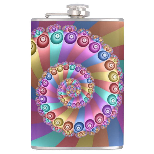 Beautiful Rainbow Colours Abstract Fractal Art Hip Flask (Front)