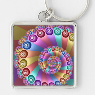 Beautiful Rainbow Colours Abstract Fractal Art Key Ring