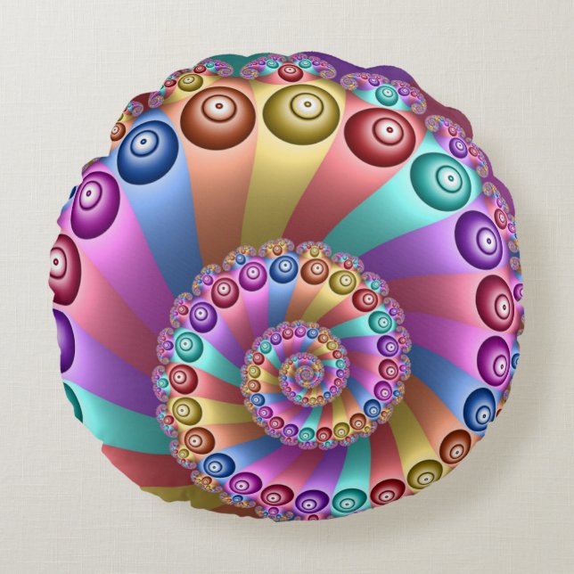 Beautiful Rainbow Colours Abstract Fractal Art Round Cushion (Front)