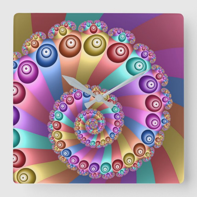 Beautiful Rainbow Colours Abstract Fractal Art Square Wall Clock (Front)