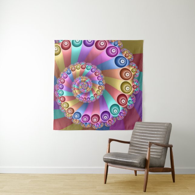 Beautiful Rainbow Colours Abstract Fractal Art Tapestry (In Situ (Horizontal))