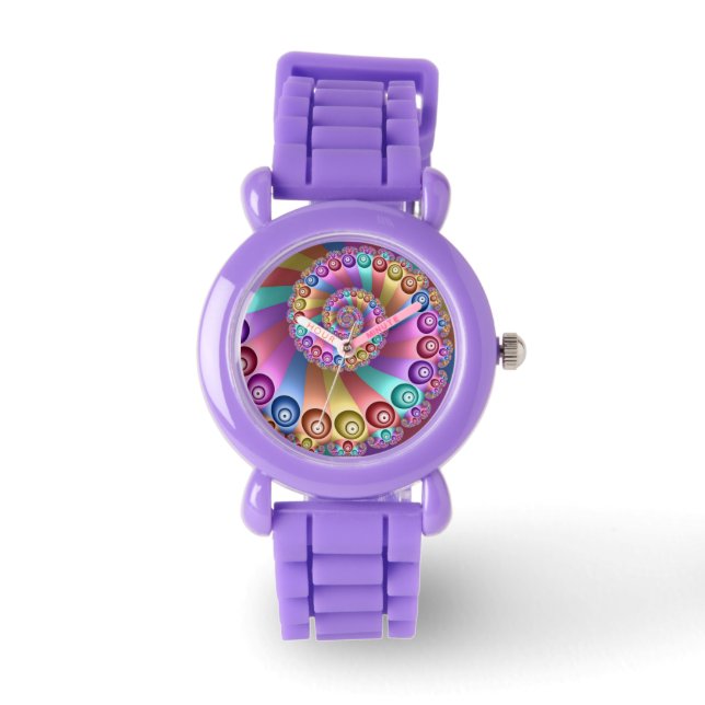 Beautiful Rainbow Colours Abstract Fractal Art Watch (Front)