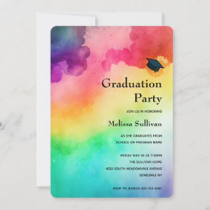 Beautiful Rainbow Colours Abstract Graduation Invitation