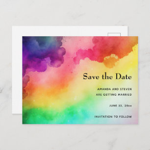 Beautiful Rainbow Colours Abstract Save the Date Invitation Postcard