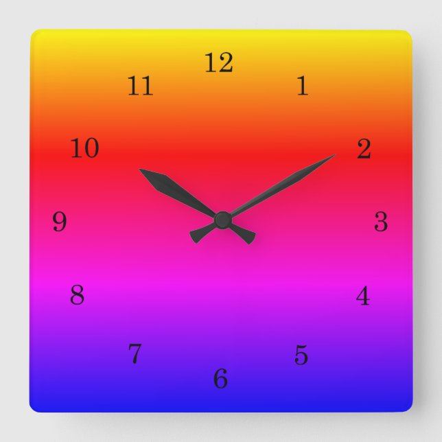 Beautiful Rainbow Colours Square Wall Clock (Front)