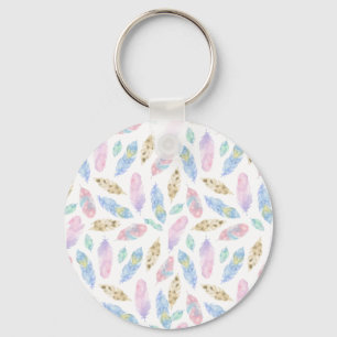 Beautiful rainbow feathers watercolour pattern key ring
