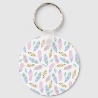 Beautiful rainbow feathers watercolour pattern key ring