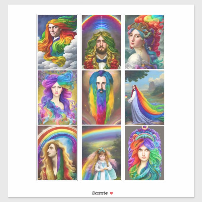 Beautiful Rainbow Hair People portraits fantasy  (Sheet)