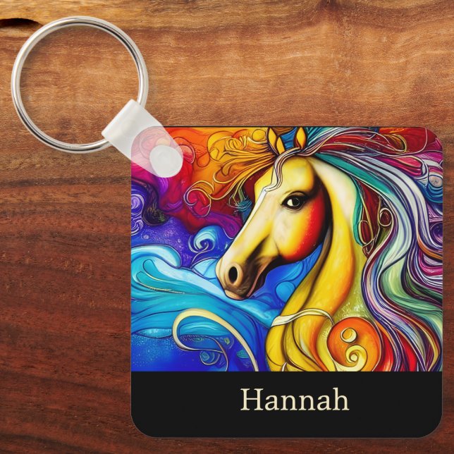 Beautiful Rainbow Horse Portrait  Key Ring (Front)