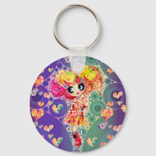 Beautiful Rainbow KAWAII Girl PinkyP Harajuku Key Ring (Front)