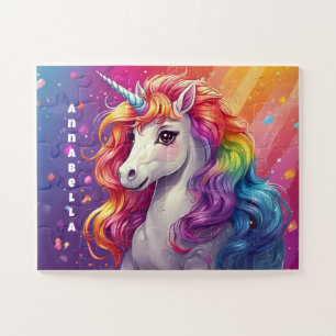 Beautiful Rainbow Mane Unicorn Personalised Jigsaw Puzzle