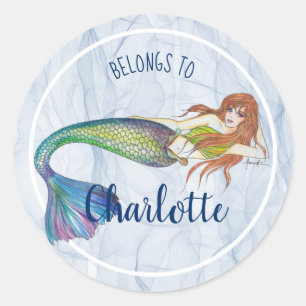 Beautiful Rainbow Mermaid with Ginger Hair Classic Round Sticker