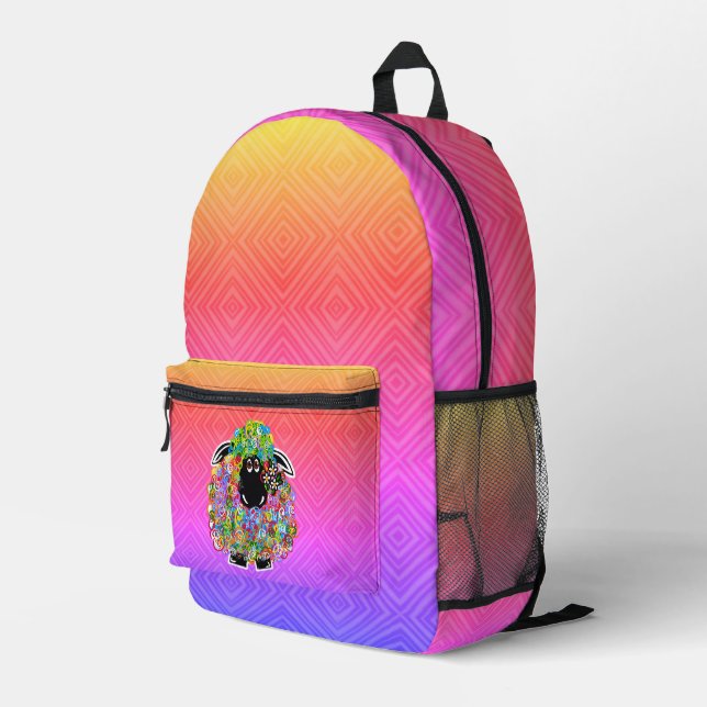 Beautiful Rainbow Sheep Of The Family Printed Backpack (Back Corner Right)
