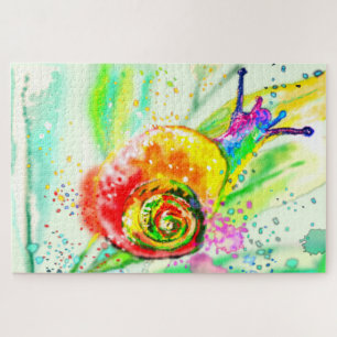 Beautiful Rainbow Snail - Watercolor - Colorful Jigsaw Puzzle