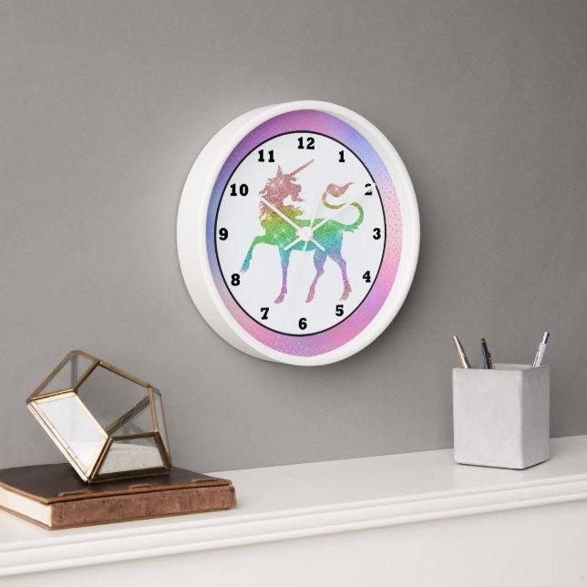 Beautiful rainbow unicorn girls room decor clock (Office)