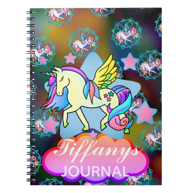 Beautiful Rainbow Unicorn Star Galaxy Sky Notebook (Front)