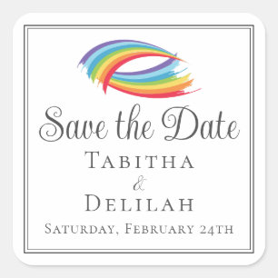 Beautiful Rainbow Waves LGBT Save the Date Square Sticker