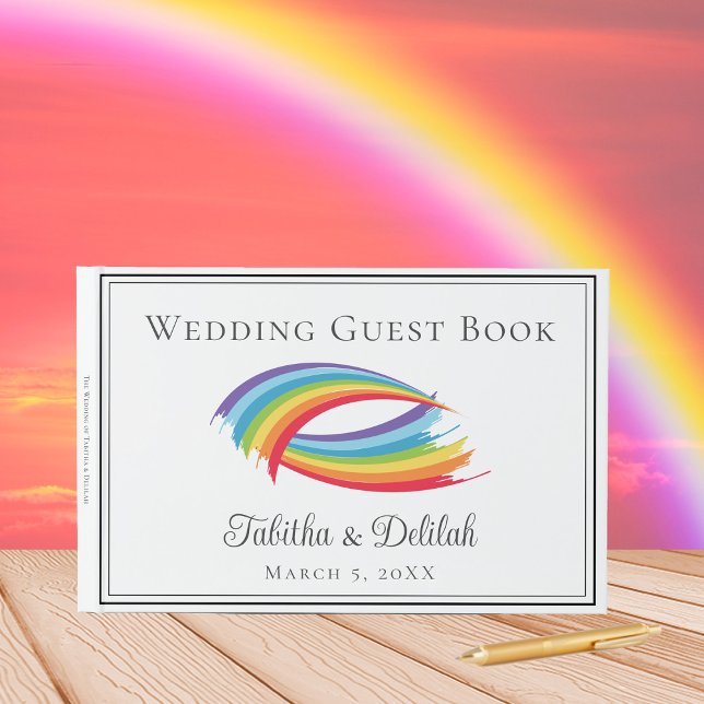 Beautiful Rainbow Waves Personalised LGBT Wedding Guest Book (Creator Uploaded)