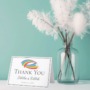 Beautiful Rainbow Waves Personalised LGBTQ Wedding Thank You Card
