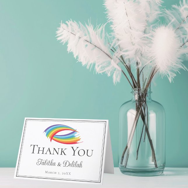 Beautiful Rainbow Waves Personalised LGBTQ Wedding Thank You Card (Creator Uploaded)