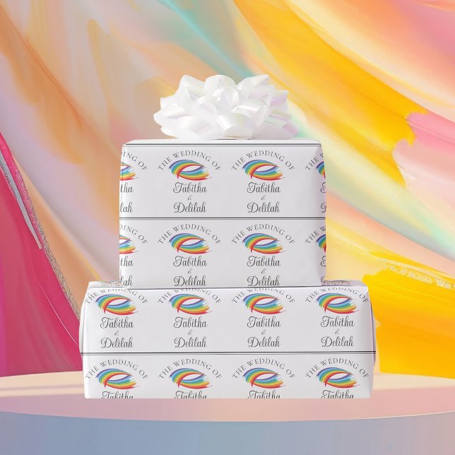 Beautiful Rainbow Waves Personalised LGBTQ Wedding Wrapping Paper (Creator Uploaded)