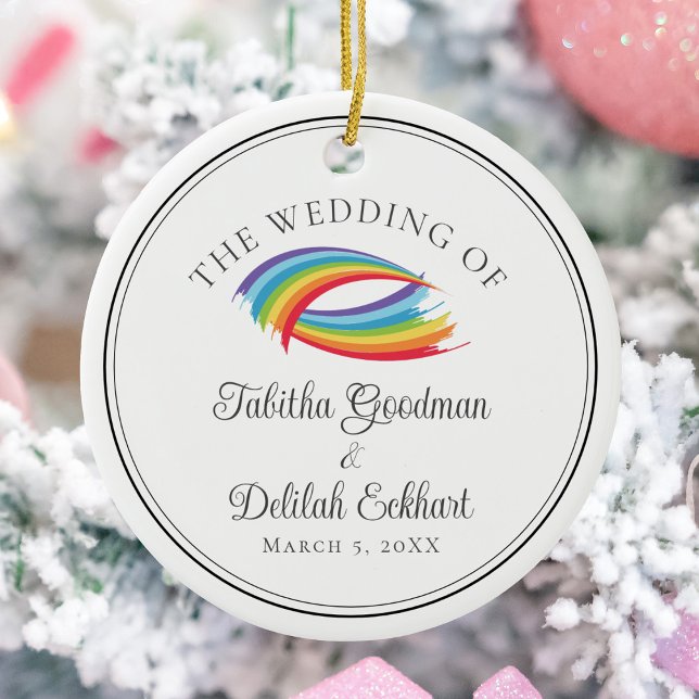Beautiful Rainbow Waves Wedding Keepsake Christmas Ceramic Ornament (Creator Uploaded)