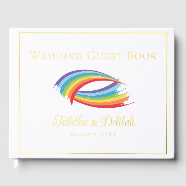 Beautiful Rainbow Wedding Gold Foil Script Guest Book (Front)