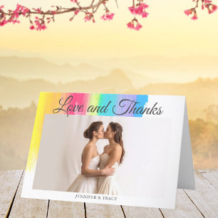Beautiful Rainbow Wedding LGBTQ Newlywed Photo  Thank You Card
