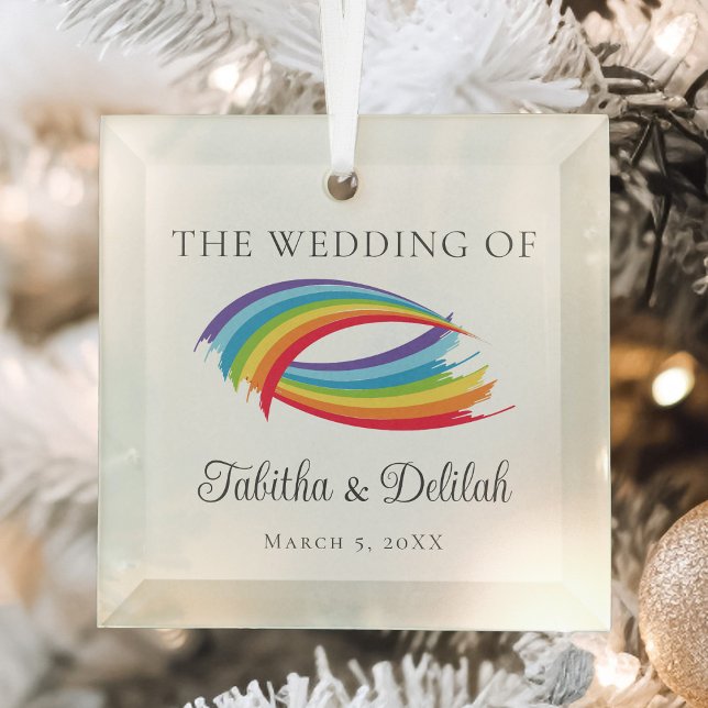 Beautiful Rainbow Wedding Personalised Christmas Glass Tree Decoration (Creator Uploaded)