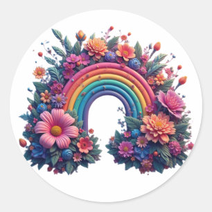 Beautiful rainbow with pastel flowers classic round sticker