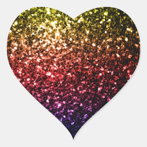 Beautiful rainbow yellow red purple sparkles heart sticker | Zazzle