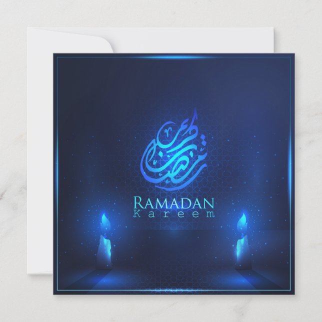 Beautiful Ramadan Mubarak Arabic Calligraphy Blue Holiday Card (Front)