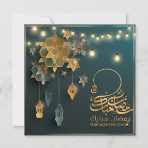 Beautiful Ramadan Mubarak Golden & Blue Typography Holiday Card