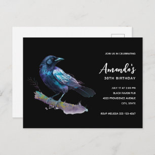 Beautiful Raven on a Tree Branch Birthday Invitation Postcard