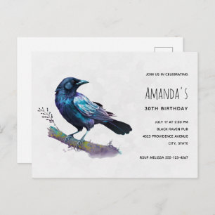 Beautiful Raven on a Tree Branch Birthday Invitation Postcard