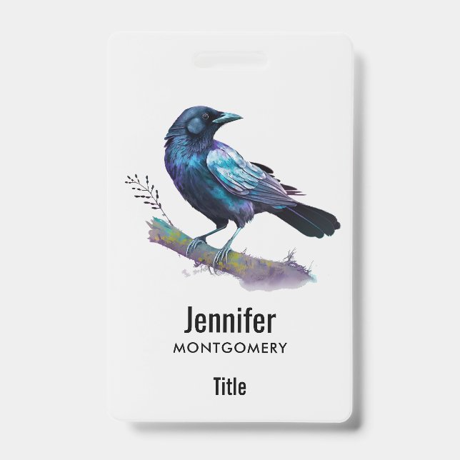 Beautiful Raven on a Tree Branch ID Badge (Front)