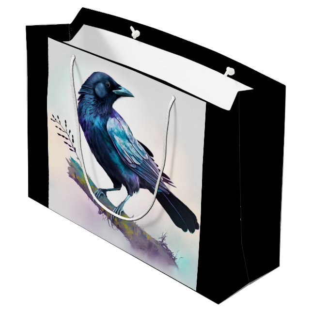 Beautiful Raven on a Tree Branch Large Gift Bag (Back Angled)