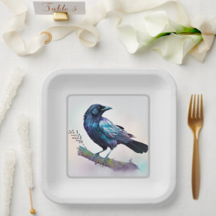 Beautiful Raven on a Tree Branch Paper Plate