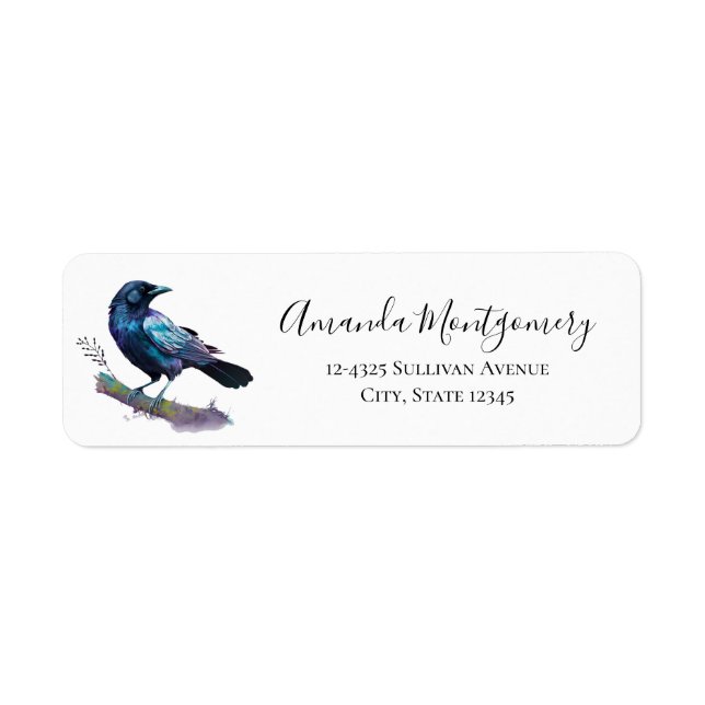 Beautiful Raven on a Tree Branch Return Address Label (Front)