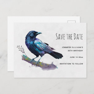 Beautiful Raven on a Tree Branch Save the Date Invitation Postcard