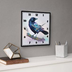 Beautiful Raven on a Tree Branch Square Wall Clock