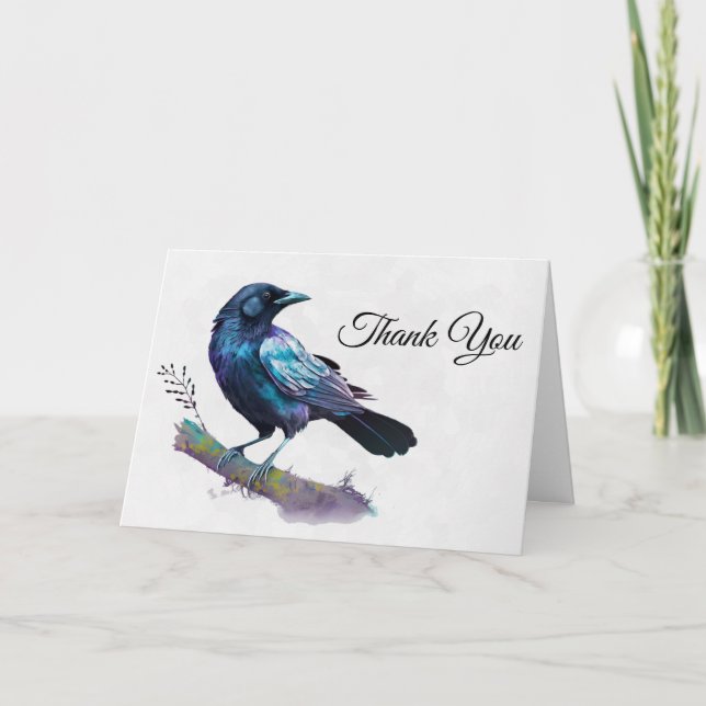 Beautiful Raven on a Tree Branch Thank You Card (Front)